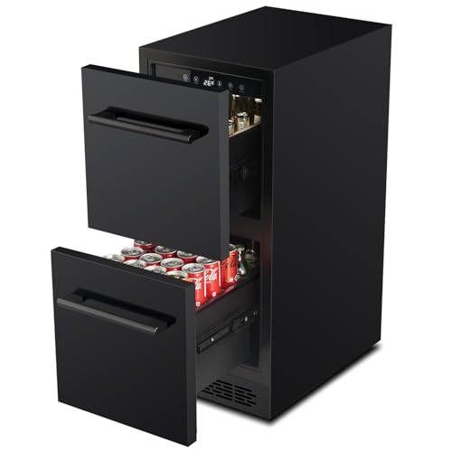 Vesgolden 15 inch Double Drawer Drawer Refrigerator Under Counter Beverage Refrigerator, Indoor & Outdoor Fridge for Patio, Kitchen & Bar, Weatherproof, Black