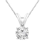 Platinum 7.0 Carats Lab Grown Diamond Solitaire Pendant Necklace, Round Cut Solitaire, 4-Prong Setting, Jewelry for Women (E-F, VS) with16" Silver Chain
