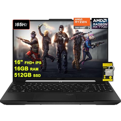 ASUS TUF Gaming A16 Laptop 16" FHD+ 165Hz 7ms 100% sRGB AMD Octa-core Ryzen 7 7735HS 16GB RAM 512GB SSD Radeon RX 7700S 8GB (>RTX4060) Backlit Type-C USB4 Fast Charging Win11 ICP Accessory
