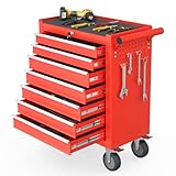 Granper 7-Drawer Tool Chest Tool Box with Wheels, Movable Rolling Tool Chest, High Capacity Tool Chest with Wheels, Heavy Duty Tool Cabinet for Workshop, Garage, Mechanics and Repair Room(Red)