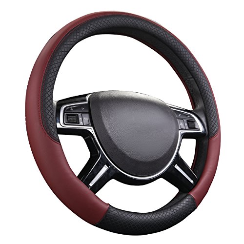 CAR PASS Leather Steering Wheel Cover Universal Fits for 95% Truck,SUV,Cars