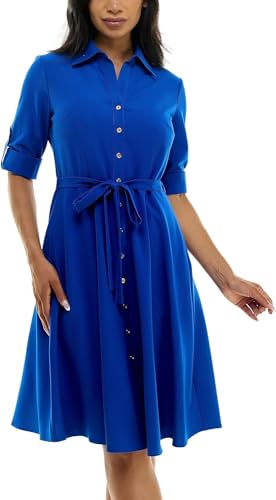 Sharagano Womens Button Front Pleated Shirt Casual Dress