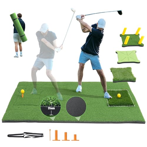 VEVOR 4 in 1 Golf Hitting Mat, 5x4ft Artificial Turf Golf Hitting Mat, Thickened Golf Aids Includes 4 Interchangeable Inserts, Golf Practice Mat for Backyard Driving Chipping Indoor Outdoor Training