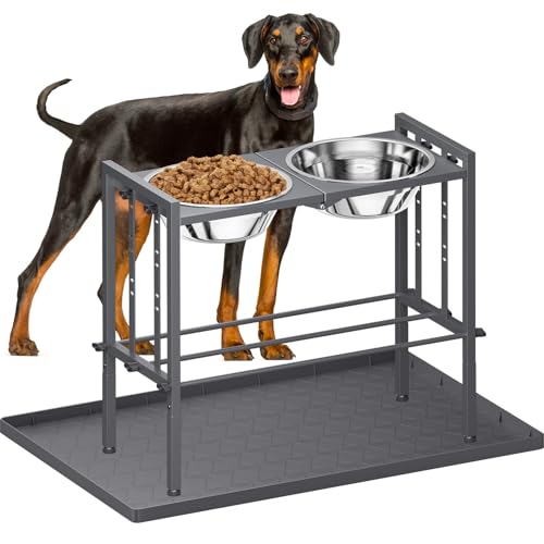 elevated Feeder Station for Large Breed: 4 Height-Adjustable Dog Bowl with Metal Stand, for Medium to X-Large Dogs