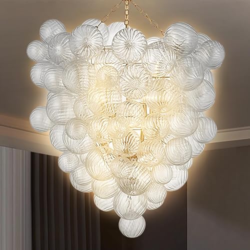 Bubble Glass Ball Chandelier Swirled Ribbed Clear Blown Glass Globe Chandeliers Art Deco Pendant Lights Dining Room Lighting Fixtures Over Table for Living Room Hotel Hall Entryway Foyer