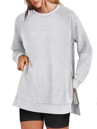ANRABESS Women's Oversized Sweatshirts Crewneck Long Sleeve Tunic Pullover Shirts Side Zipper Hoodies 2025 Fall Clothes