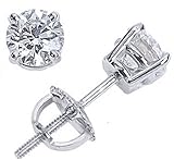 Houston Diamond District 1 to 2 Carat Solitaire Diamond Stud Earrings for Women Round Brilliant Shape 4 Prong Screw Back (J-K Color, VS2-SI1 Clarity) 18K White Gold 2 Carat