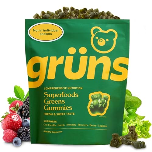 Super Greens Gummy Bears: Organic Spirulina and Chlorella, Prebiotics for Digestive Health, 20+ Vitamins and Minerals