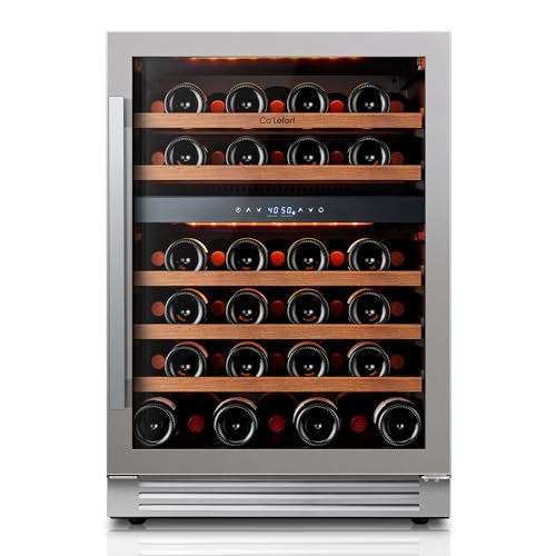 Ca'Lefort Wine Fridge & Cooler - 24 Inch 52 Bottle Wine Cooler Refrigerator, 40-65°F Dual Zone Wine Refrigerator Glass Door, 3 LED Built-in or Freestanding Fridge for Home/Bar/Kitchen (5.65 cu.ft)