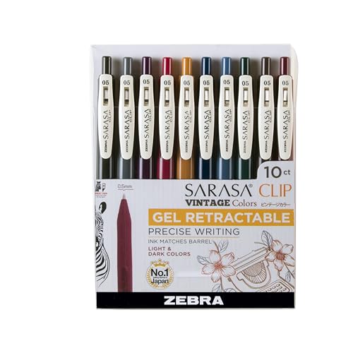 Zebra Pen Sarasa Clip Vintage Colors Retractable Gel Pen, Fine Point