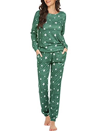 Ekouaer Womens Jogger Pajama Sets Long Sleeve Sleepwear Round Neck Nightwear Soft Pjs Lounge Sets with Pockets