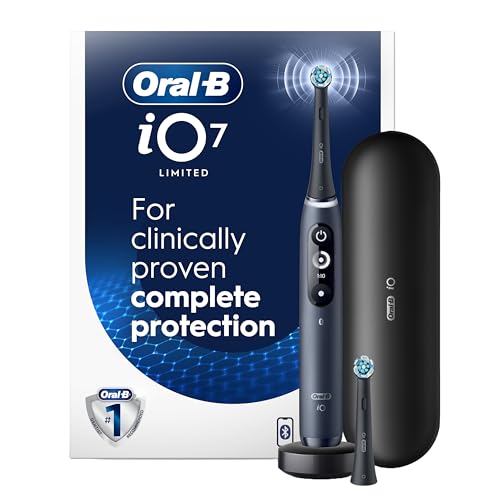 Oral-B iO Deep Clean + Protect Rechargeable Electric Toothbrush, Black, iO Series 7, 2 Replacement Brush Heads, Charging Travel Case (package may vary)