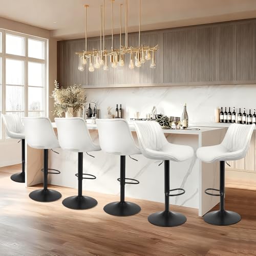 VATROS Bar Stools Set of 2, Adjustable Counter Height Bar Stools with Open Back and Footrest, Premium Faux PU Leather, Modern Upholstered Armless Swivel Barstool for Kitchen Island