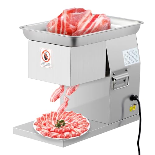 Takywep 110V Commercial Meat Cutter Machine, Automatic Operation, Electric Meat Shredding Machine 3mm Blade Restaurant Food Slicer Stainless Steel For Kitchen Restaurant Supermarket