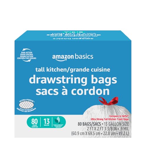 Amazon Basics Force Flex Tall Kitchen Drawstring Trash Bags