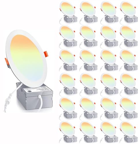 Linluxstar 12 Pack 6 Inch Ultra-Thin LED Recessed Ceiling Light with Junction Box,6500K Clear White,12W110W Eqv,Canless Wafer Slim Panel Downlight,1050LM High Brightness