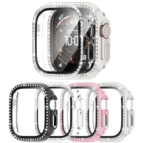 4 Pack Bling Case for Apple Watch SE 2/SE/6/5/4 40mmm, Glitter Rhinestone Diamonds Protective Case with Tempered Glass Screen Protector Replacement Cover for iWatch 2022 (2nd Gen) SE/6/5/4 40mm Women