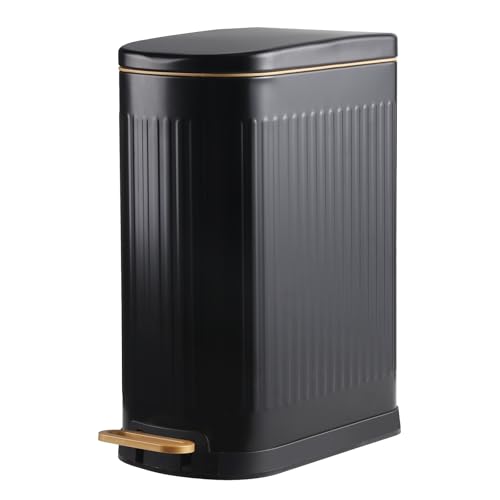 SYNCVIBE Slim Bathroom Trash Can Foot-Operated Stainless Steel Garbage Can with Soft Close Lid Step Trash Bin with Removable Inner Bucket for Bedroom, Office, Kitchen