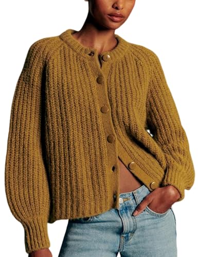 Bianstore Women's Casual Long Sleeve Crewneck Button Down Cardigan Sweater Knit Outwear