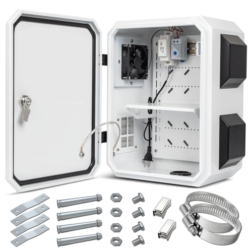 Outdoor Electrical Box with Thermostat and Fan, Cold-Rolled Steel Plate, Aluminum Alloy Back Beam, One-Piece Ventilation Design, IP65 Waterproof, Wall/Pole Mounted.