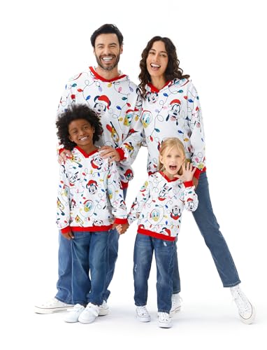 Disney Mickey and Friends Family Matching Christmas Hooded Sweatshirt Casual Mickey Snow Pattern Long Sleeve Pullover Hoodies