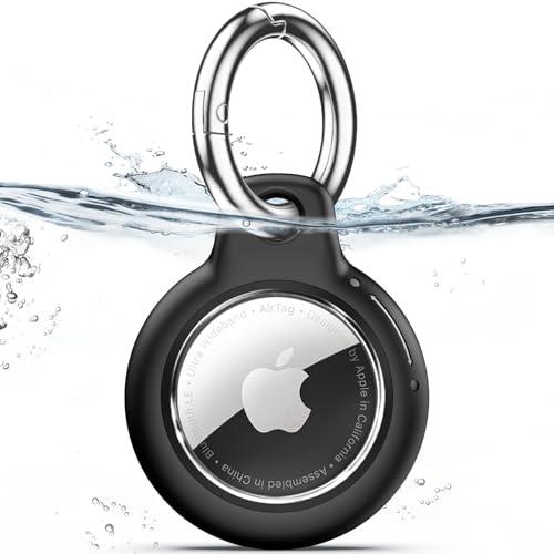 Wowwat Waterproof Airtag Holder with Apple Airtags Keychain, Hard PC Air Tag Case, Anti-Scratch and Shock Air tag Holder, Airtags Accessories for Apple Tag Holder, Cover for Dog,Car Key,Luggage-Black