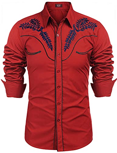 COOFANDY Men's Western Cowboy Shirt Embroidered Button Down Long Sleeve Shirts