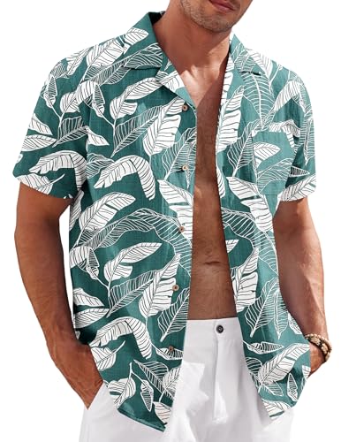 COOFANDY Mens Casual Cotton Linen Shirt Short Sleeve Button Up Shirts Summer Beach Top