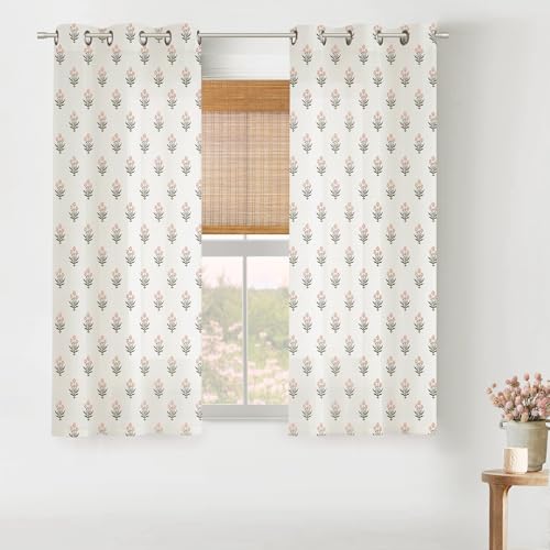 Grommet Floral Boho Farmhouse Linen Sheer Curtains
