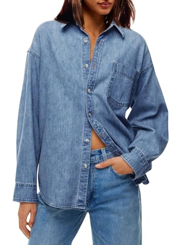 Cicy Bell Womens Oversized Denim Shirt Jean Jacket 2025 Fall Fashion Button Down Shirts Long Sleeve Tops Trendy Shackets