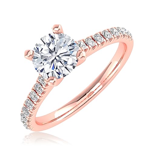 6 Carat 14K Rose Gold LAB GROWN Round Cut Diamond Prong Set Solitaire Diamond Engagement Ring Band Wedding Ring for Women (E-F Color VS1-VS2 Clarity) Size-5.5