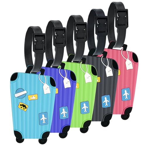 Storite Pack of 5 Luggage Tags, with Silicon Strap Travel Bag Tags for Easily Identification of Bags (Multicolour), Multicolor