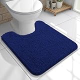 OLANLY Toilet Rugs U-Shaped 20x20, Extra Soft Absorbent Chenille Contour Bathroom Rugs for Toilet, Dry Quickly, Machine Washable, Non-Slip Bath Mat, Navy