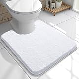 OLANLY Toilet Rugs U-Shaped 20x20, Extra Soft Absorbent Chenille Contour Bathroom Rugs for Toilet, Dry Quickly, Machine Washable, Non-Slip Bath Mat, White