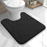 OLANLY Toilet Rugs U-Shaped 20x20, Extra Soft Absorbent Chenille Contour Bathroom Rugs for Toilet, Dry Quickly, Machine Washable, Non-Slip Bath Mat, Black