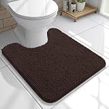 OLANLY Toilet Rugs U-Shaped 20x20, Extra Soft Absorbent Chenille Contour Bathroom Rugs for Toilet, Dry Quickly, Machine Washable, Non-Slip Bath Mat, Brown