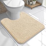 OLANLY Toilet Rugs U-Shaped 20x20, Extra Soft Absorbent Chenille Contour Bathroom Rugs for Toilet, Dry Quickly, Machine Washable, Non-Slip Bath Mat, Beige