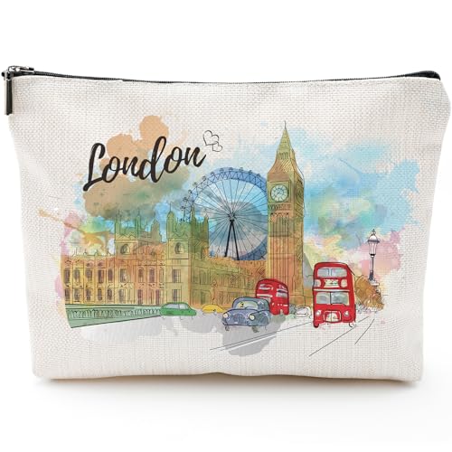 Sitsink London Travel Souvenirs Gifts - London Travel Must Haves Gifts from England, British Iconic Landmarks Big Ben Makeup Bags Pouch, Small Cosmetic Bag London Gifts for Friends Birthday Christmas