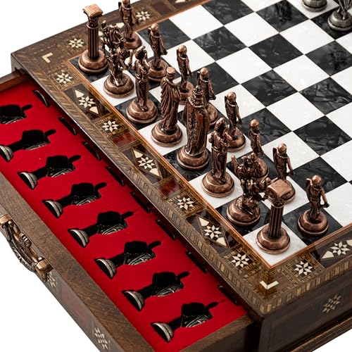 15’’ Handmade Chess Set with British Army Metal Chess Pieces, Luxury Storage Chess Board, for Him, Decorative Chess Board, Educational Chess Sets