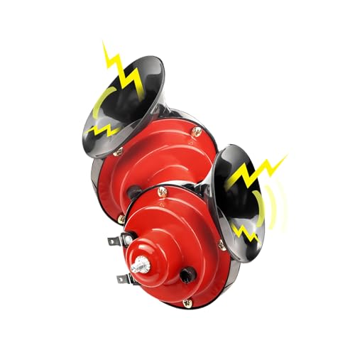 2PCS 12V Loud Car Horn with Installation Tools,Upgraded 300db Motorcycle Horn Stereoscopic Sound,Snail Like Appearance Car Air Horn Car Accessories for Truck SUV Motorcycle (Red)