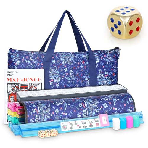 American Mahjong Game Set,166 Premium White Tiles with Portable Metal Dices，4 All-in-One Racks with Pushers, Mah-Jong Games Sets, Ma Jong Tile Game