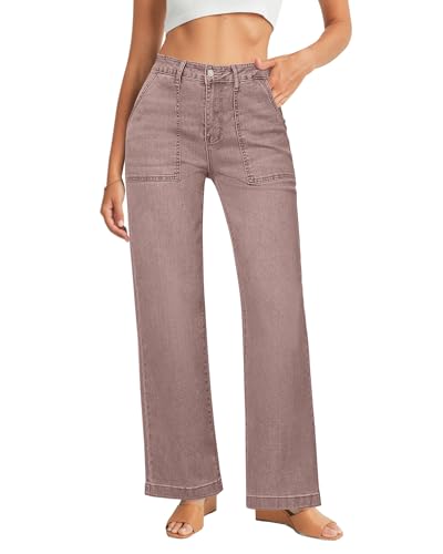 GRAPENT Jeans for Women High Waisted Straight Leg Jeans Stretchy Trendy Wide Leg Denim Pants Jean Trousers Patch Pockets