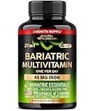 Bariatric Multivitamin - 45 mg Iron Supplements - Made in USA - for Women & Men - All-in-One, 21 Essential Vitamins - Gastric Sleeve Support - Free of Sugar, Gluten & Soy - 90 Capsules, Once Daily