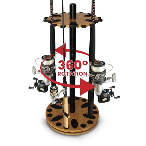 Rush Creek Creations Fishing Rod Holder - 360 Spinning Rack for Garage Organization and Storage, Pole Holder for Reels, Gear, Accessories, Tackle Box