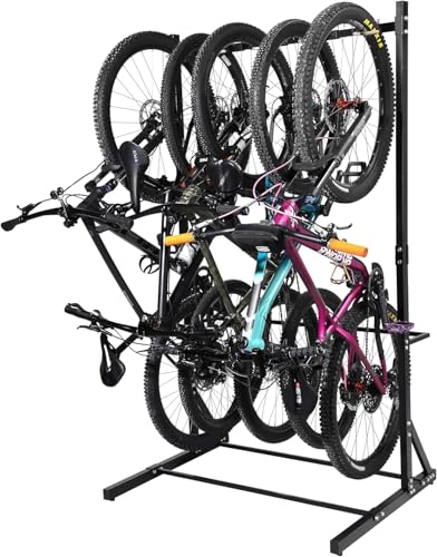 Yes4All Freestanding Bike Storage Rack, 300 Lbs 5 Levels Sturdy Steel Vertical Bike Stand, Indoor/Outdoor