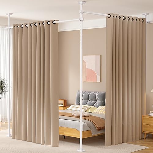 SUNALLY Room Divider No Drilling Curtain Rod Wall Divider for Room Separation