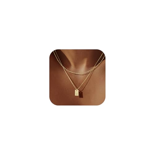 Rotnso Initial Necklace for Women, 14K Real Gold Plated Layered N Letter Pendant Necklace Set Dainty Monogram Choker Trendy Personalized Tiny Alhpabets A-Z Tag Charm Name Necklace Jewelry Gift N