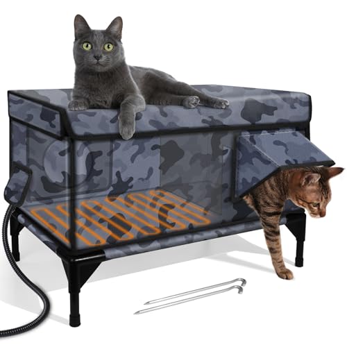 stohot Premium Heated Cat House for Outside Cats, 100% Weatherproof & Windproof Escape Door, Elevated Base, Winter Insulated Feral Stray Outdoor Cat Shelter with Heater