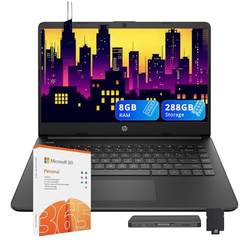 HP Stream 14" HD Laptop, Intel Celeron N4120, 8GB RAM, 288GB Storage (128GB eMMC + 160GB SSD Docking Station Set), Intel UHD Graphics, HD Webcam, WiFi, Bluetooth, 1 Year Office 365, Win 11 S, Black