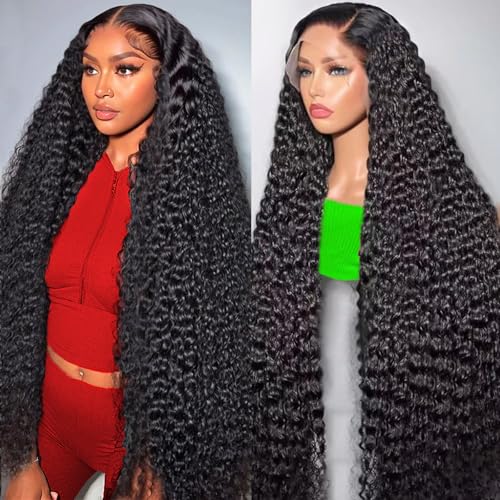 30 Inch 13x6 Deep Wave Lace Front Wigs Human Hair for Women HD Transparent Deep Curly Lace Frontal Wigs Human Hair Natural color
